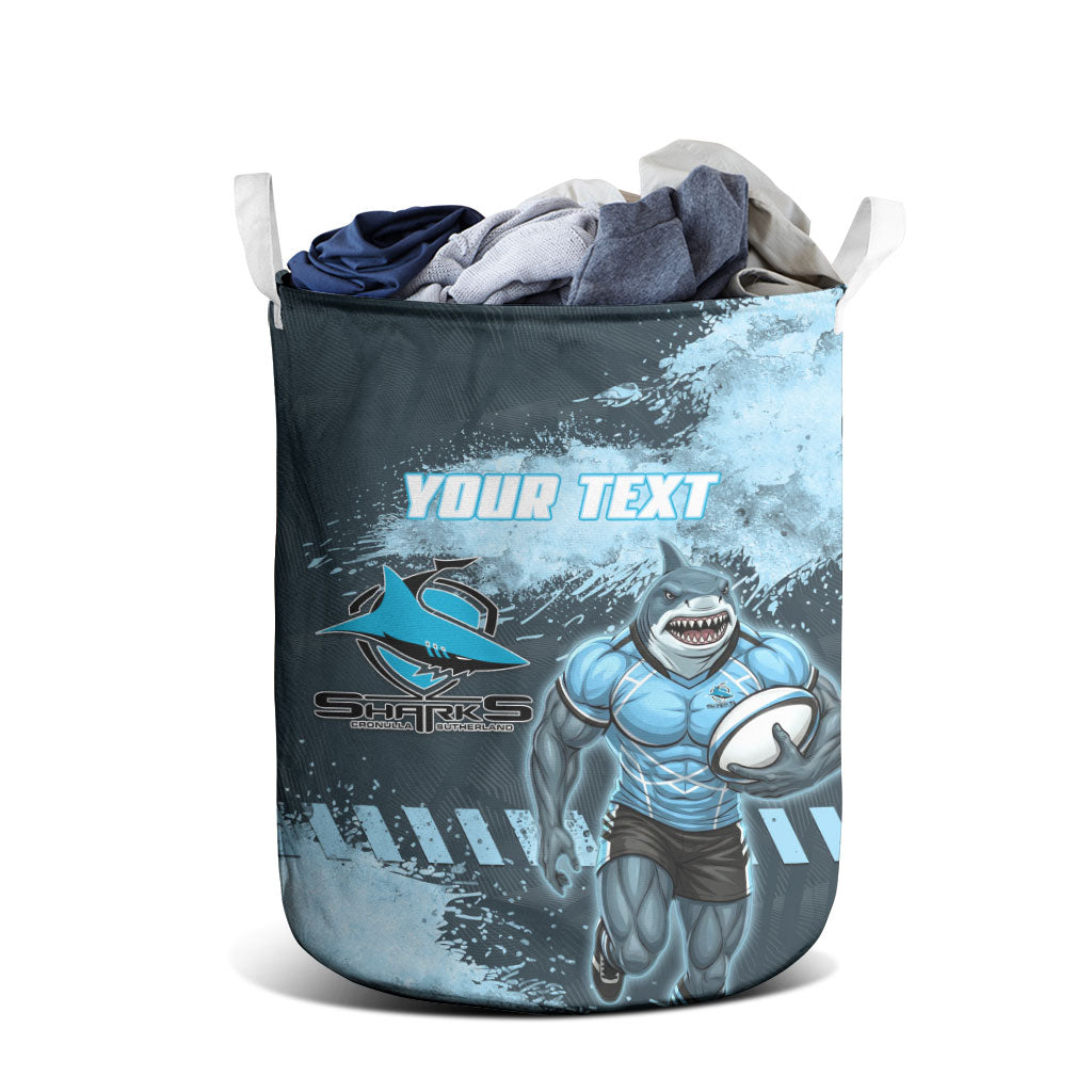Personalised Cronulla Sutherland Sharks Rugby Laundry Basket Sharkies Mascot - Sporty Splash Art Style