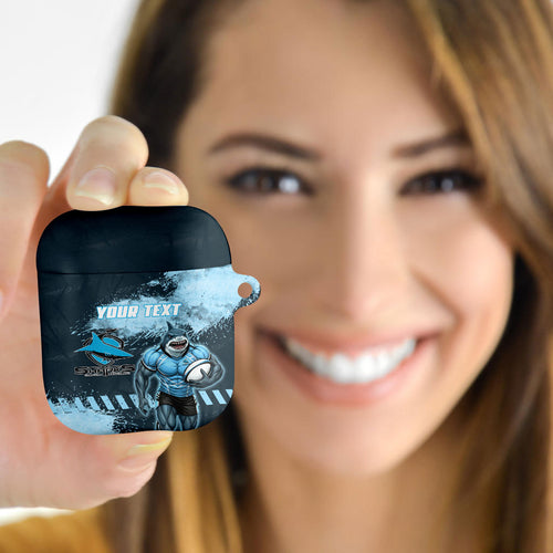 Personalised Cronulla Sutherland Sharks Rugby AirPods Case Sharkies Mascot - Sporty Splash Art Style