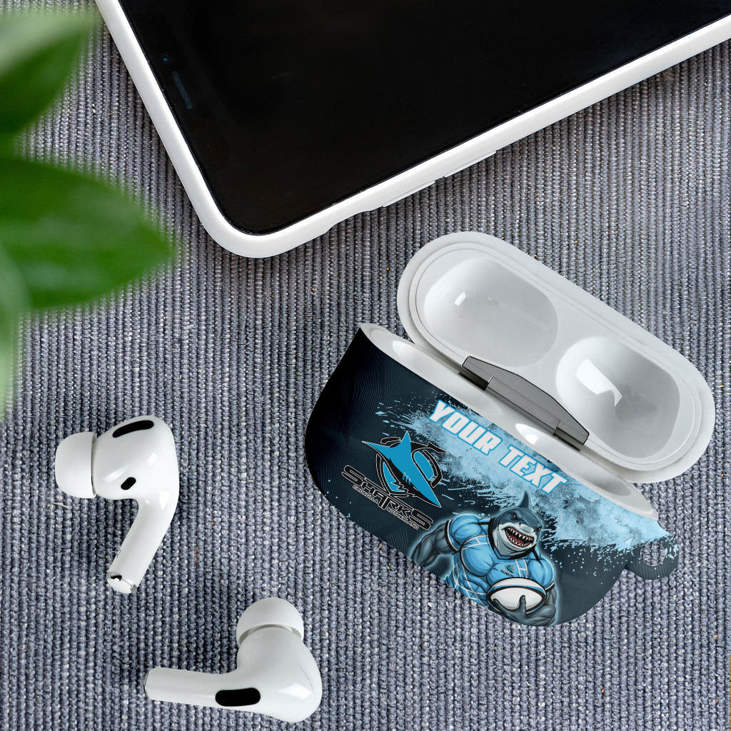 Personalised Cronulla Sutherland Sharks Rugby AirPods Case Sharkies Mascot - Sporty Splash Art Style