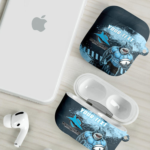Personalised Cronulla Sutherland Sharks Rugby AirPods Case Sharkies Mascot - Sporty Splash Art Style