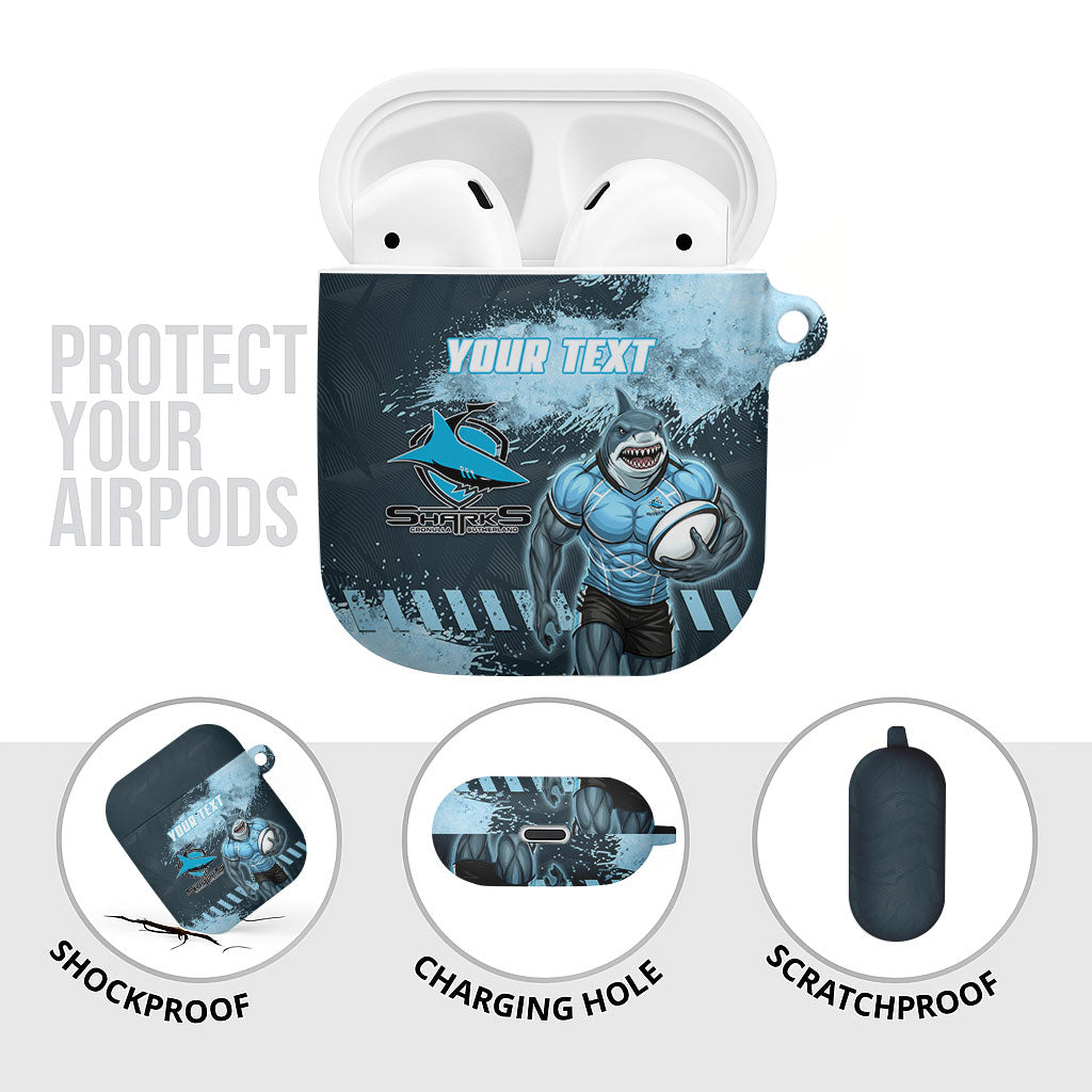 Personalised Cronulla Sutherland Sharks Rugby AirPods Case Sharkies Mascot - Sporty Splash Art Style