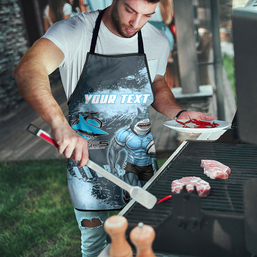 Personalised Cronulla Sutherland Sharks Rugby Apron Sharkies Mascot - Sporty Splash Art Style