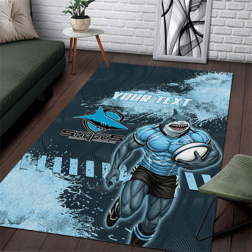 Personalised Cronulla Sutherland Sharks Rugby Area Rug Sharkies Mascot - Sporty Splash Art Style
