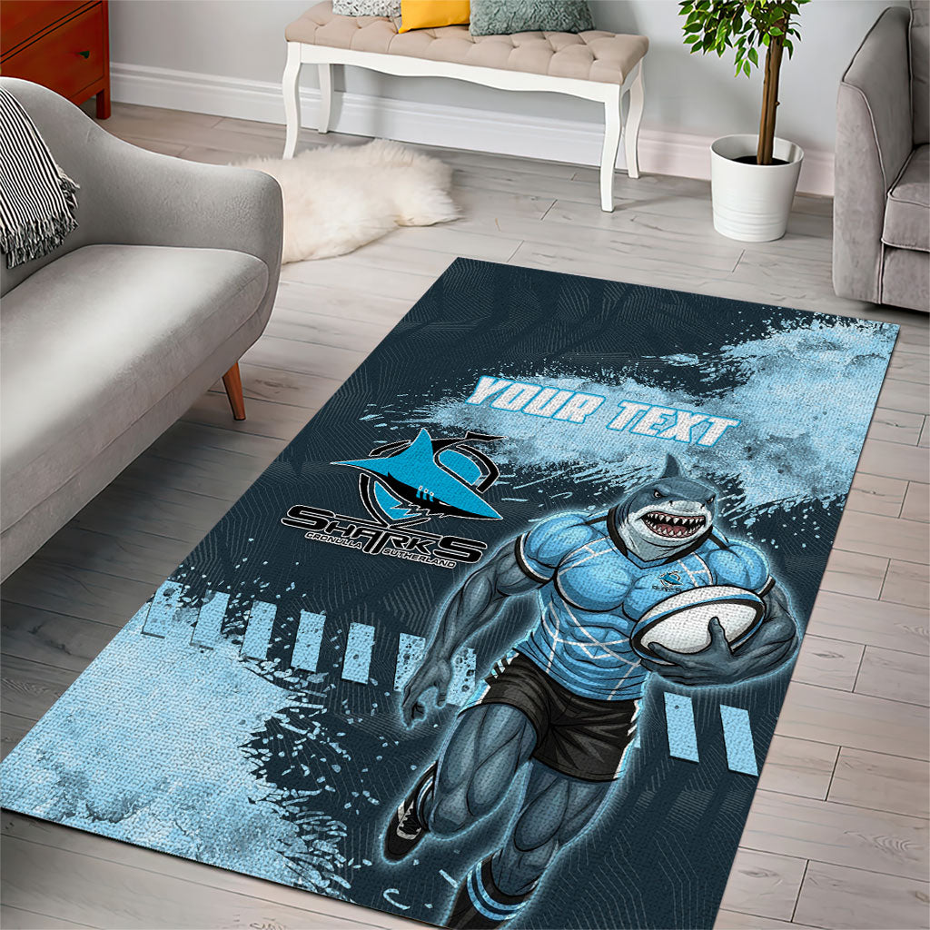 Personalised Cronulla Sutherland Sharks Rugby Area Rug Sharkies Mascot - Sporty Splash Art Style