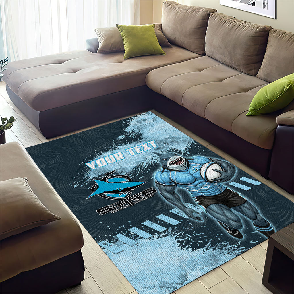 Personalised Cronulla Sutherland Sharks Rugby Area Rug Sharkies Mascot - Sporty Splash Art Style