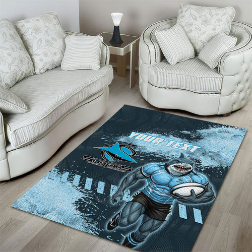 Personalised Cronulla Sutherland Sharks Rugby Area Rug Sharkies Mascot - Sporty Splash Art Style