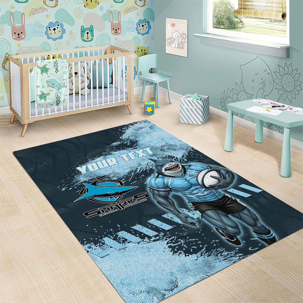 Personalised Cronulla Sutherland Sharks Rugby Area Rug Sharkies Mascot - Sporty Splash Art Style