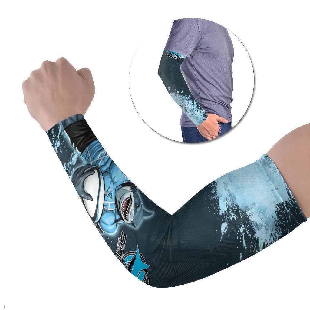Personalised Cronulla Sutherland Sharks Rugby Arm Sleeves Sharkies Mascot - Sporty Splash Art Style