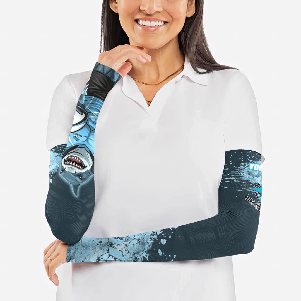 Personalised Cronulla Sutherland Sharks Rugby Arm Sleeves Sharkies Mascot - Sporty Splash Art Style