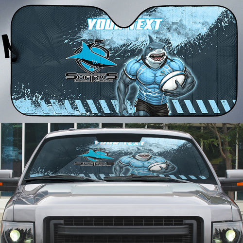 Personalised Cronulla Sutherland Sharks Rugby Auto Sun Shade Sharkies Mascot - Sporty Splash Art Style