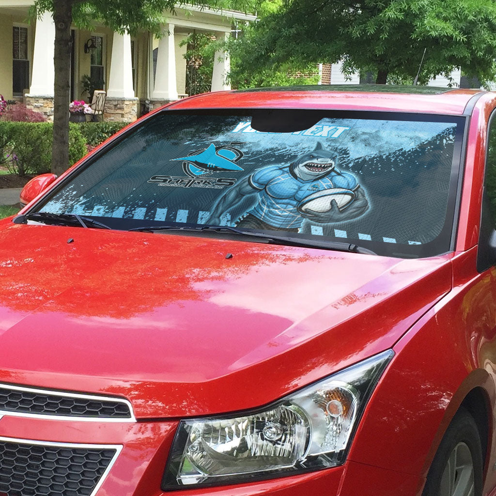 Personalised Cronulla Sutherland Sharks Rugby Auto Sun Shade Sharkies Mascot - Sporty Splash Art Style