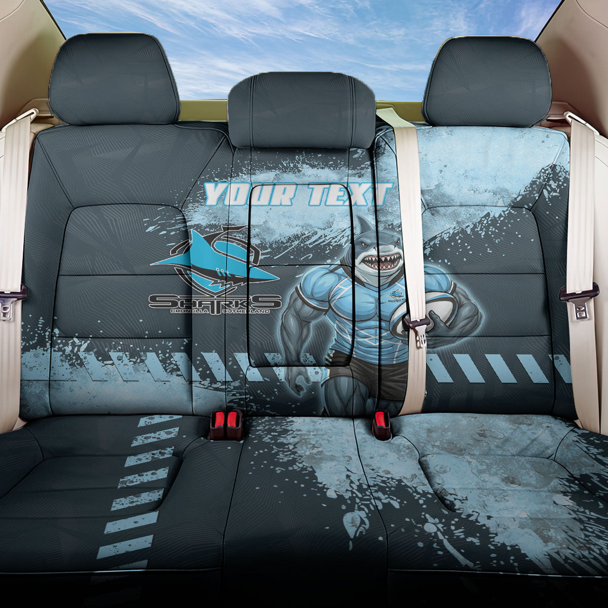 Personalised Cronulla Sutherland Sharks Rugby Back Car Seat Cover Sharkies Mascot - Sporty Splash Art Style