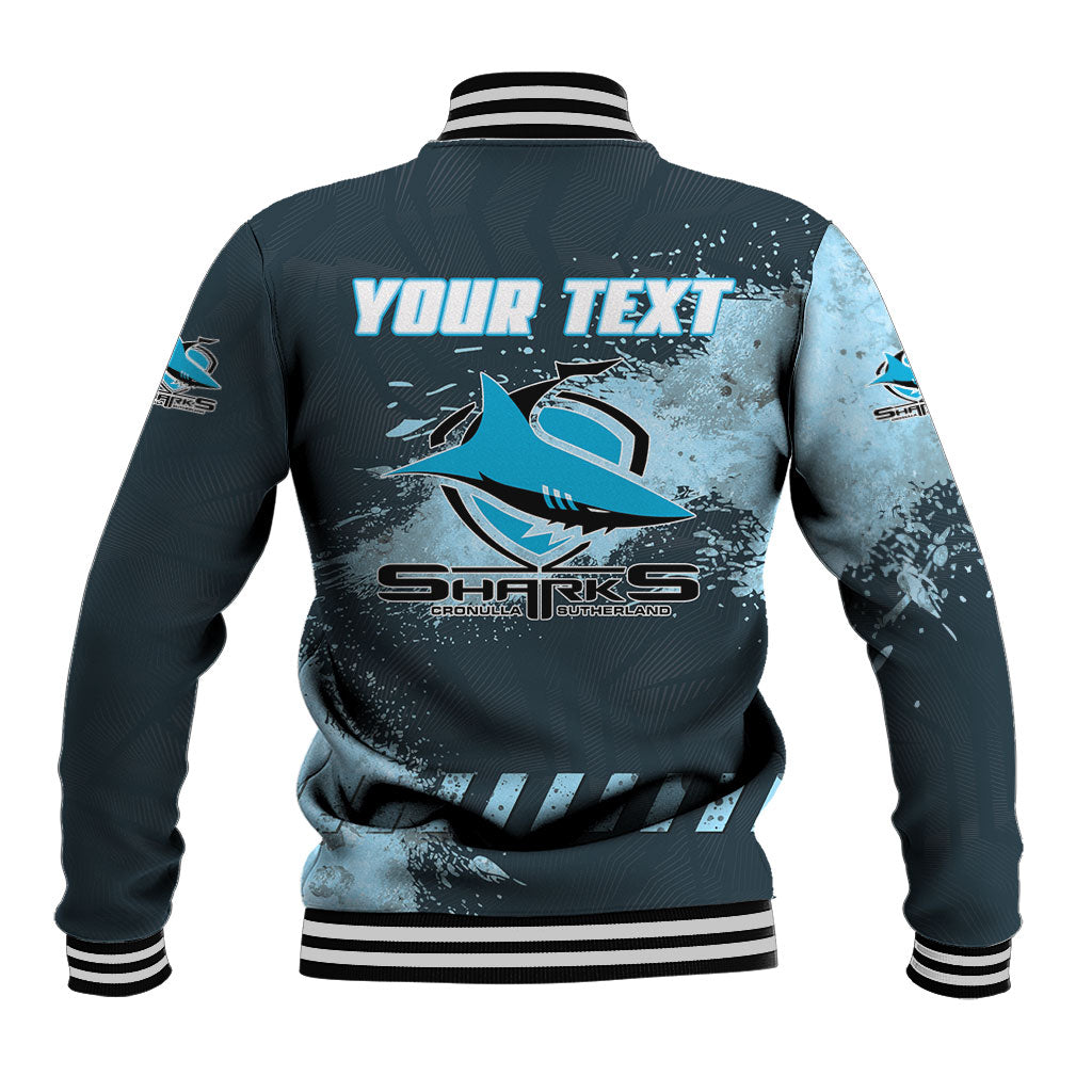 Personalised Cronulla Sutherland Sharks Rugby Baseball Jacket Sharkies Mascot - Sporty Splash Art Style