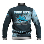 Personalised Cronulla Sutherland Sharks Rugby Baseball Jacket Sharkies Mascot - Sporty Splash Art Style