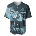 Personalised Cronulla Sutherland Sharks Rugby Baseball Jersey Sharkies Mascot - Sporty Splash Art Style