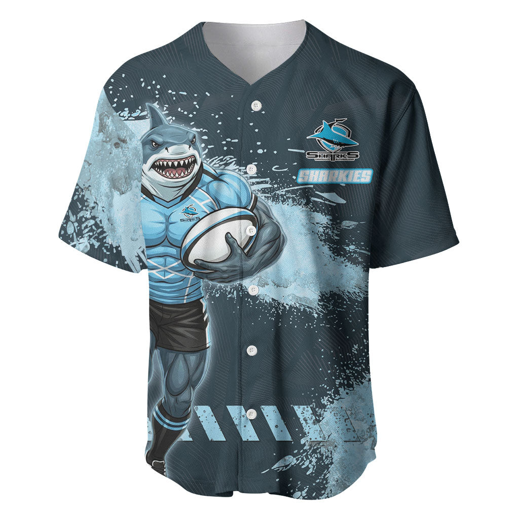 Personalised Cronulla Sutherland Sharks Rugby Baseball Jersey Sharkies Mascot - Sporty Splash Art Style