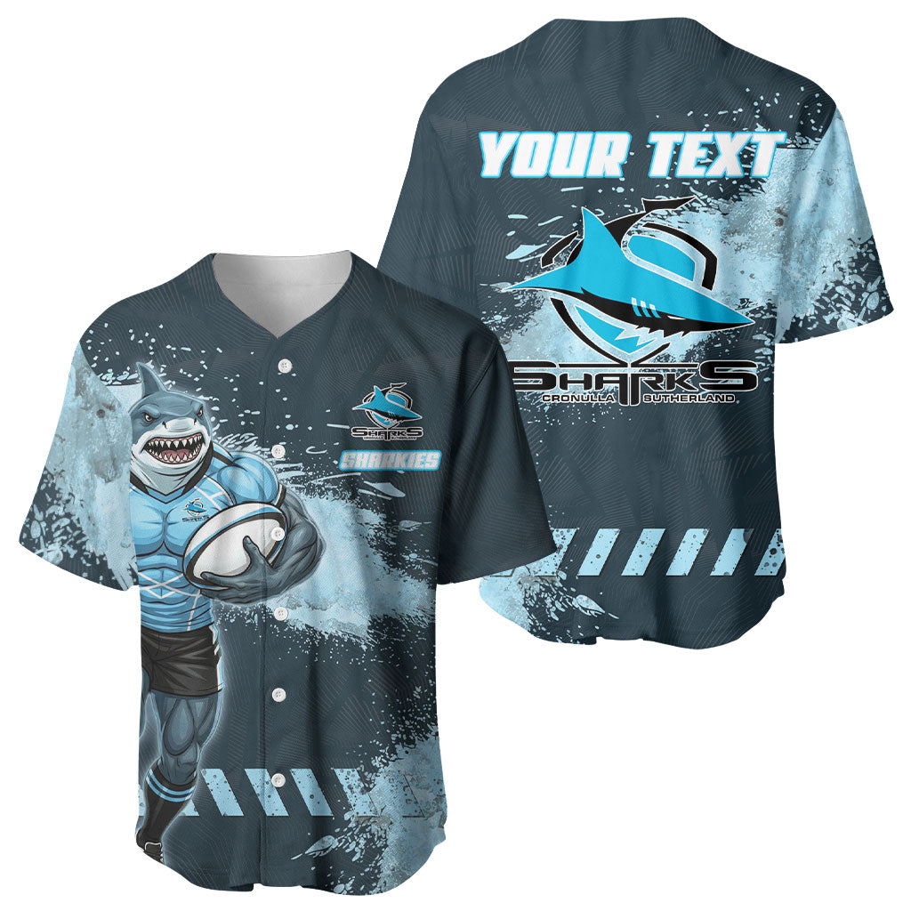 Personalised Cronulla Sutherland Sharks Rugby Baseball Jersey Sharkies Mascot - Sporty Splash Art Style
