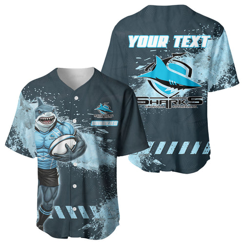 Personalised Cronulla Sutherland Sharks Rugby Baseball Jersey Sharkies Mascot - Sporty Splash Art Style