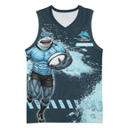 Personalised Cronulla Sutherland Sharks Rugby Basketball Jersey Sharkies Mascot - Sporty Splash Art Style