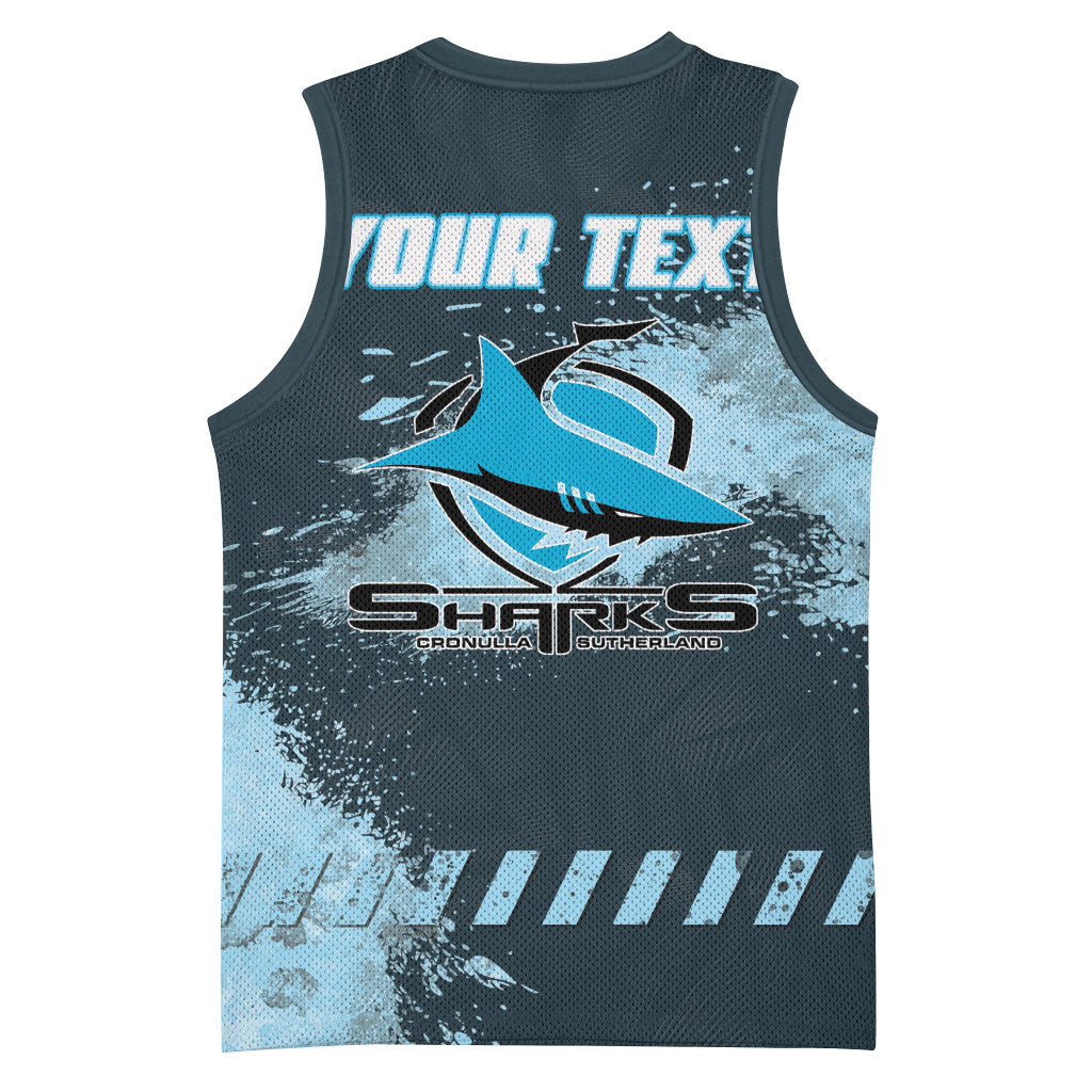Personalised Cronulla Sutherland Sharks Rugby Basketball Jersey Sharkies Mascot - Sporty Splash Art Style