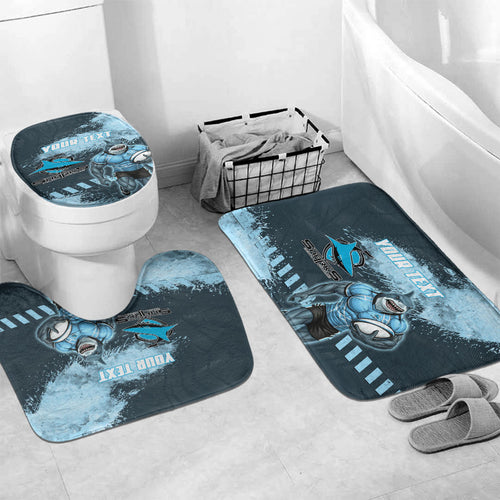 Personalised Cronulla Sutherland Sharks Rugby Bathroom Set Sharkies Mascot - Sporty Splash Art Style