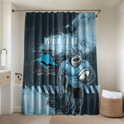 Personalised Cronulla Sutherland Sharks Rugby Bathroom Set Sharkies Mascot - Sporty Splash Art Style
