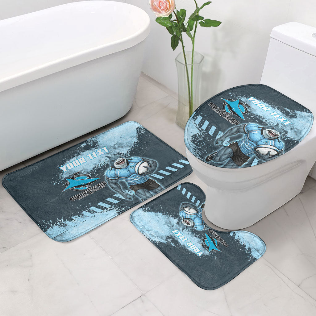 Personalised Cronulla Sutherland Sharks Rugby Bathroom Set Sharkies Mascot - Sporty Splash Art Style