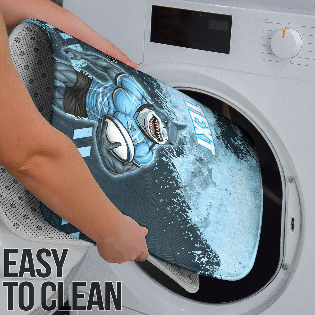Personalised Cronulla Sutherland Sharks Rugby Bathroom Set Sharkies Mascot - Sporty Splash Art Style