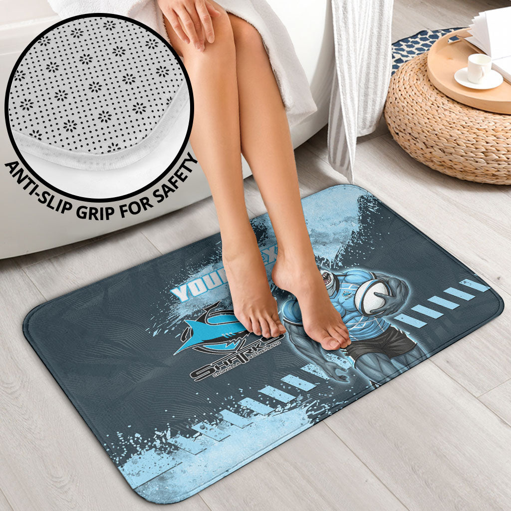 Personalised Cronulla Sutherland Sharks Rugby Bathroom Set Sharkies Mascot - Sporty Splash Art Style