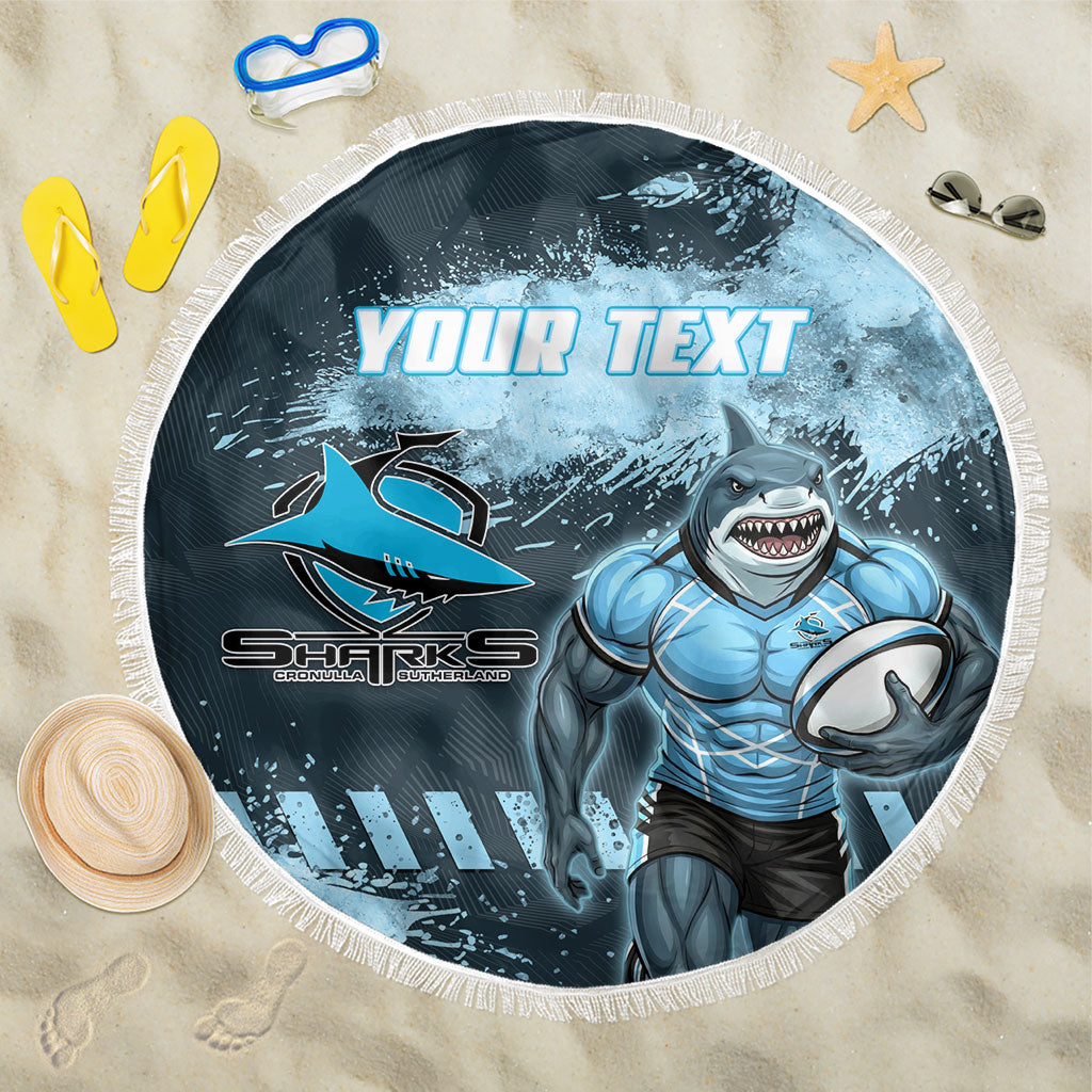 Personalised Cronulla Sutherland Sharks Rugby Beach Blanket Sharkies Mascot - Sporty Splash Art Style