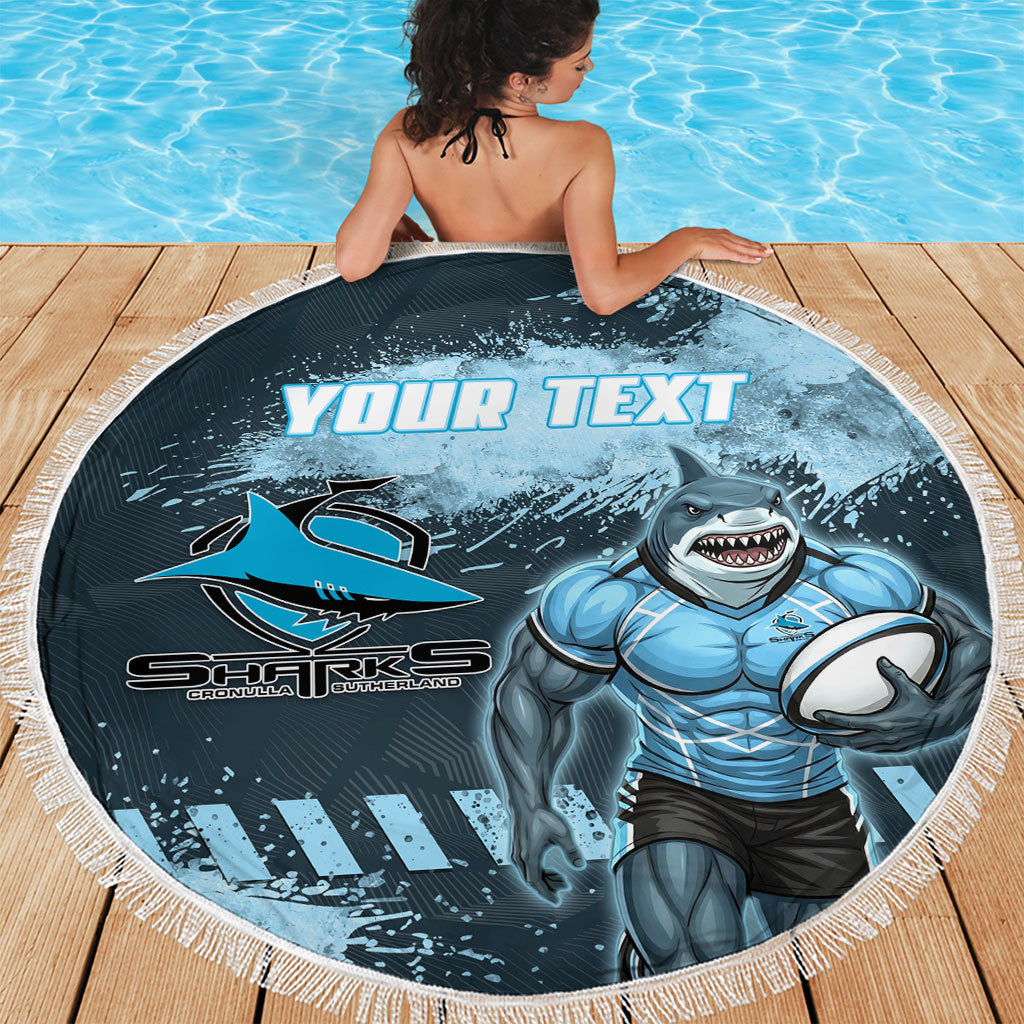 Personalised Cronulla Sutherland Sharks Rugby Beach Blanket Sharkies Mascot - Sporty Splash Art Style