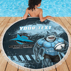 Personalised Cronulla Sutherland Sharks Rugby Beach Blanket Sharkies Mascot - Sporty Splash Art Style