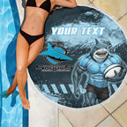 Personalised Cronulla Sutherland Sharks Rugby Beach Blanket Sharkies Mascot - Sporty Splash Art Style