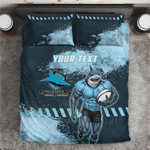 Personalised Cronulla Sutherland Sharks Rugby Bedding Set Sharkies Mascot - Sporty Splash Art Style