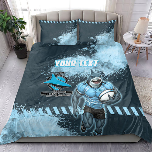 Personalised Cronulla Sutherland Sharks Rugby Bedding Set Sharkies Mascot - Sporty Splash Art Style