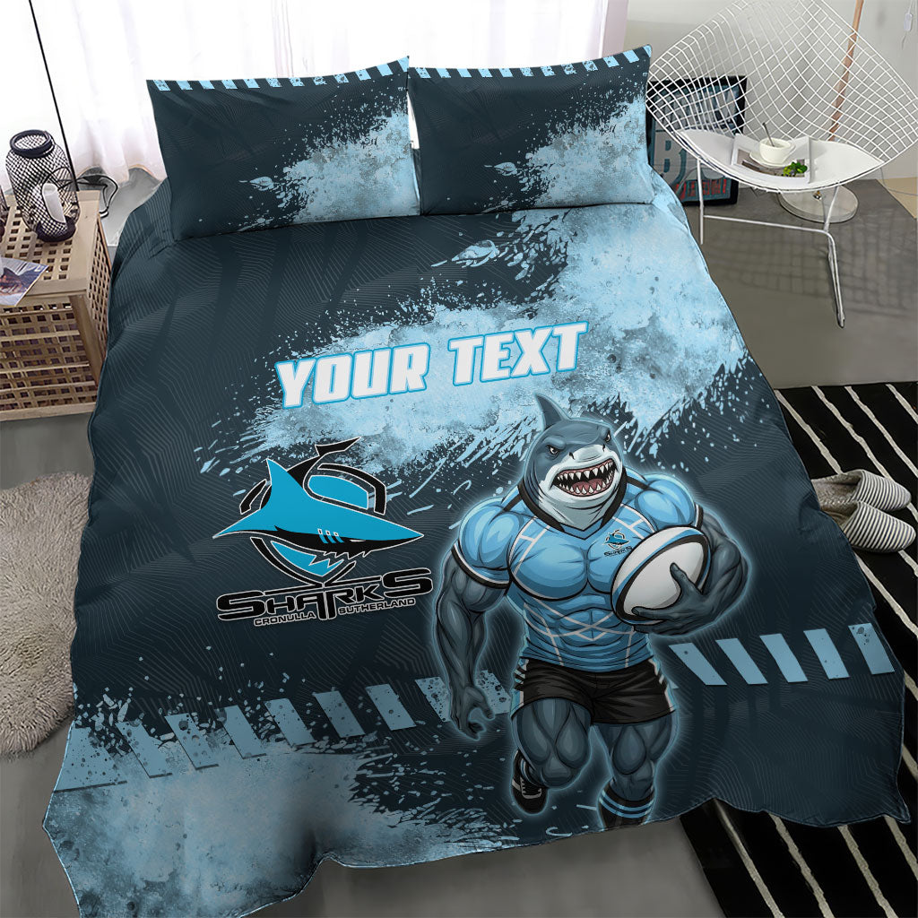 Personalised Cronulla Sutherland Sharks Rugby Bedding Set Sharkies Mascot - Sporty Splash Art Style