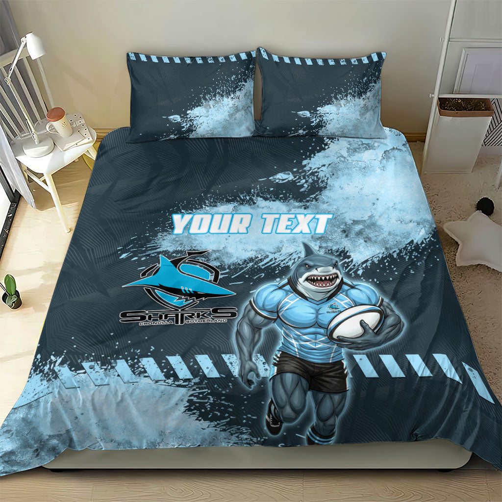 Personalised Cronulla Sutherland Sharks Rugby Bedding Set Sharkies Mascot - Sporty Splash Art Style