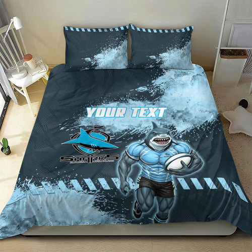 Personalised Cronulla Sutherland Sharks Rugby Bedding Set Sharkies Mascot - Sporty Splash Art Style