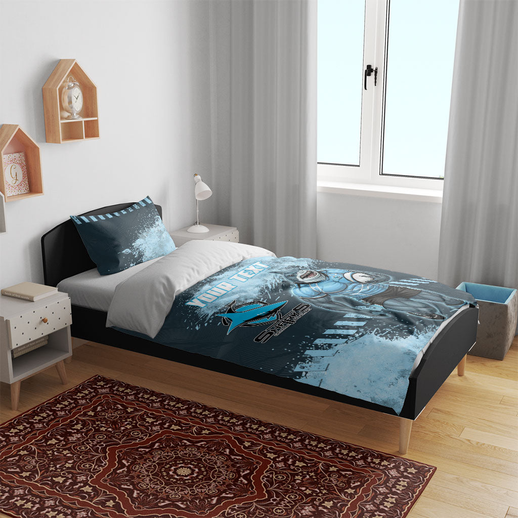 Personalised Cronulla Sutherland Sharks Rugby Bedding Set Sharkies Mascot - Sporty Splash Art Style