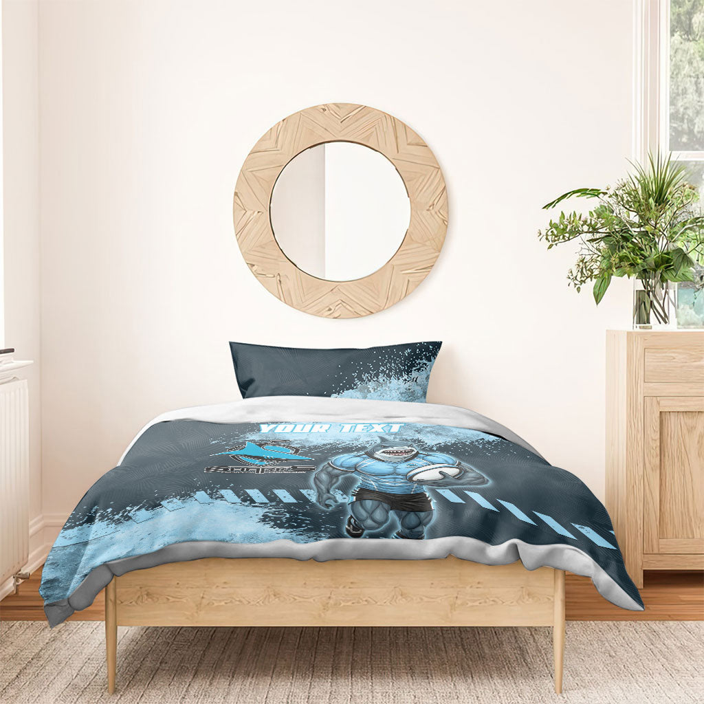Personalised Cronulla Sutherland Sharks Rugby Bedding Set Sharkies Mascot - Sporty Splash Art Style