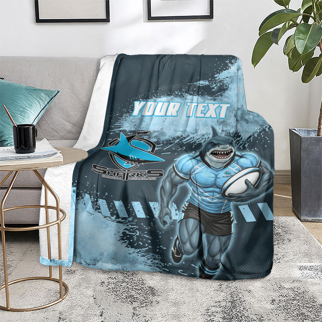 Personalised Cronulla Sutherland Sharks Rugby Blanket Sharkies Mascot - Sporty Splash Art Style