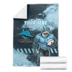 Personalised Cronulla Sutherland Sharks Rugby Blanket Sharkies Mascot - Sporty Splash Art Style