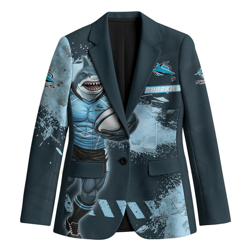 Personalised Cronulla Sutherland Sharks Rugby Blazer Sharkies Mascot - Sporty Splash Art Style