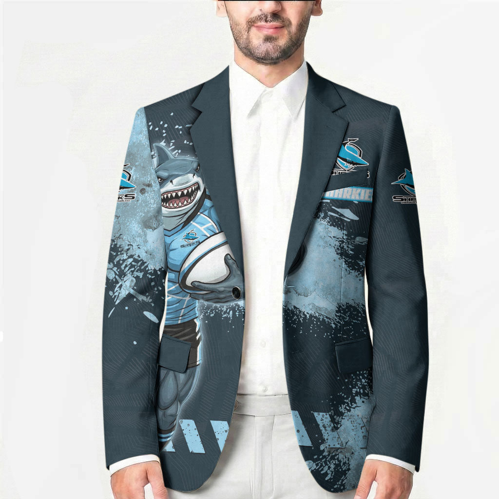 Personalised Cronulla Sutherland Sharks Rugby Blazer Sharkies Mascot - Sporty Splash Art Style