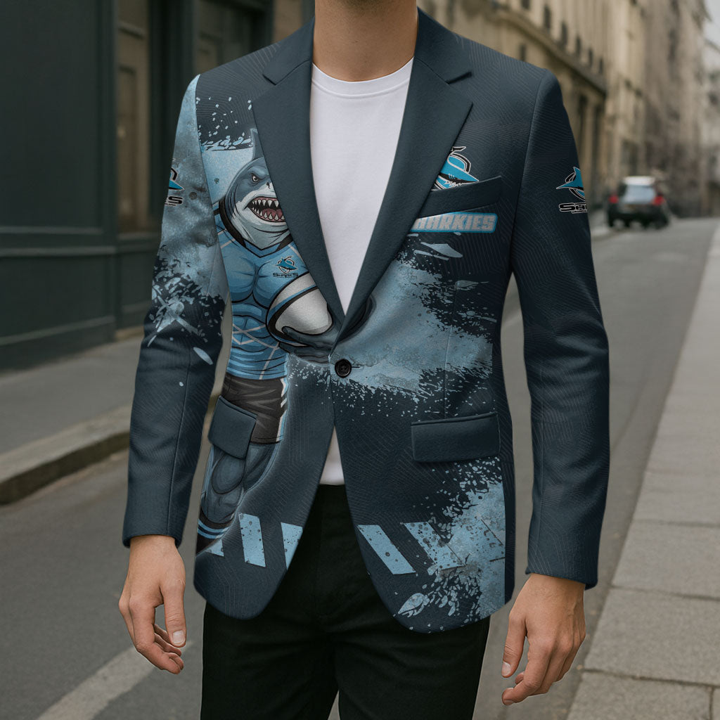 Personalised Cronulla Sutherland Sharks Rugby Blazer Sharkies Mascot - Sporty Splash Art Style
