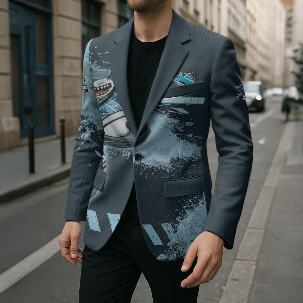 Personalised Cronulla Sutherland Sharks Rugby Blazer Sharkies Mascot - Sporty Splash Art Style