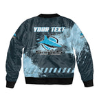 Personalised Cronulla Sutherland Sharks Rugby Bomber Jacket Sharkies Mascot - Sporty Splash Art Style
