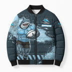 Personalised Cronulla Sutherland Sharks Rugby Bomber Puffer Jacket Sharkies Mascot - Sporty Splash Art Style