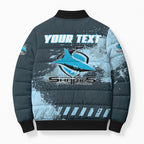 Personalised Cronulla Sutherland Sharks Rugby Bomber Puffer Jacket Sharkies Mascot - Sporty Splash Art Style