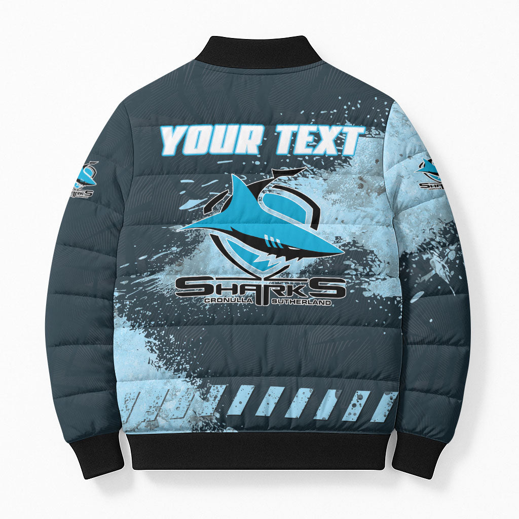 Personalised Cronulla Sutherland Sharks Rugby Bomber Puffer Jacket Sharkies Mascot - Sporty Splash Art Style